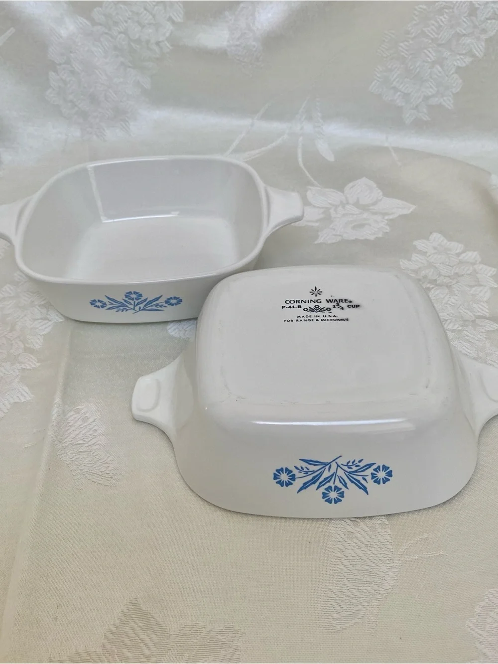 Set of 2 Vintage Corning Ware Blue Cornflower pattern petite P-41-B 1 3/4 cup